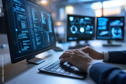 A cybersecurity professional installing antivirus software on a computer, showing the importance of basic defenses against cyber threats.