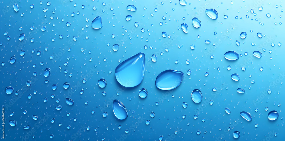 Blue background with clear water droplets Blue background with clear water droplets