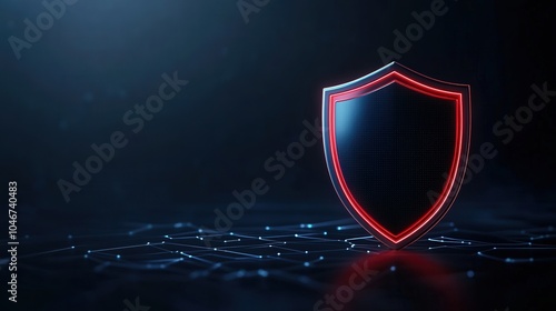 Stylish digital shield graphic with red outline on dark background.