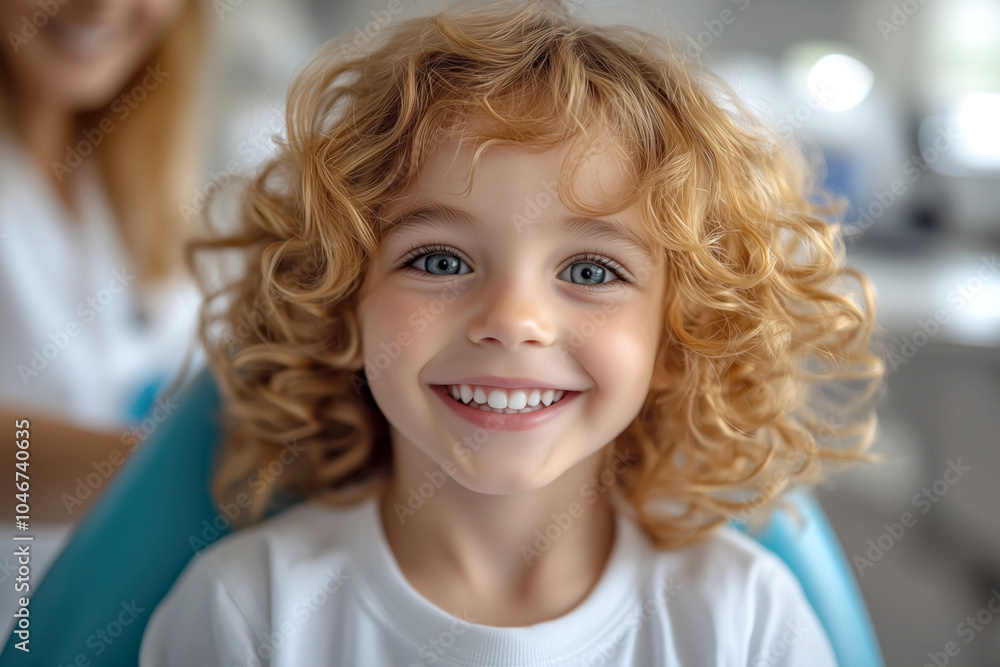 Smiling Caucasian boy with curly blonde hair, wearing a white shirt, sitting indoors in a bright, modern setting. His expression is cheerful and full of energy. Children's dentistry
Smiling Caucasian boy with curly blonde hair, wearing a white shirt, sitting indoors in a bright, modern setting. His expression is cheerful and full of energy. Children's dentistry
