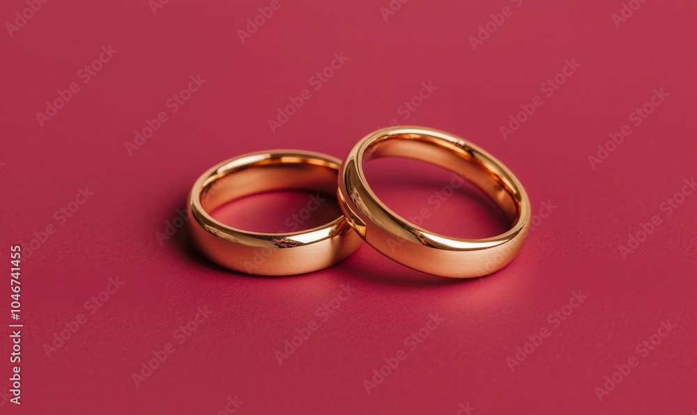 two golden rings piled up on a red background - symbol of love and marriage two golden rings piled up on a red background - symbol of love and marriage
