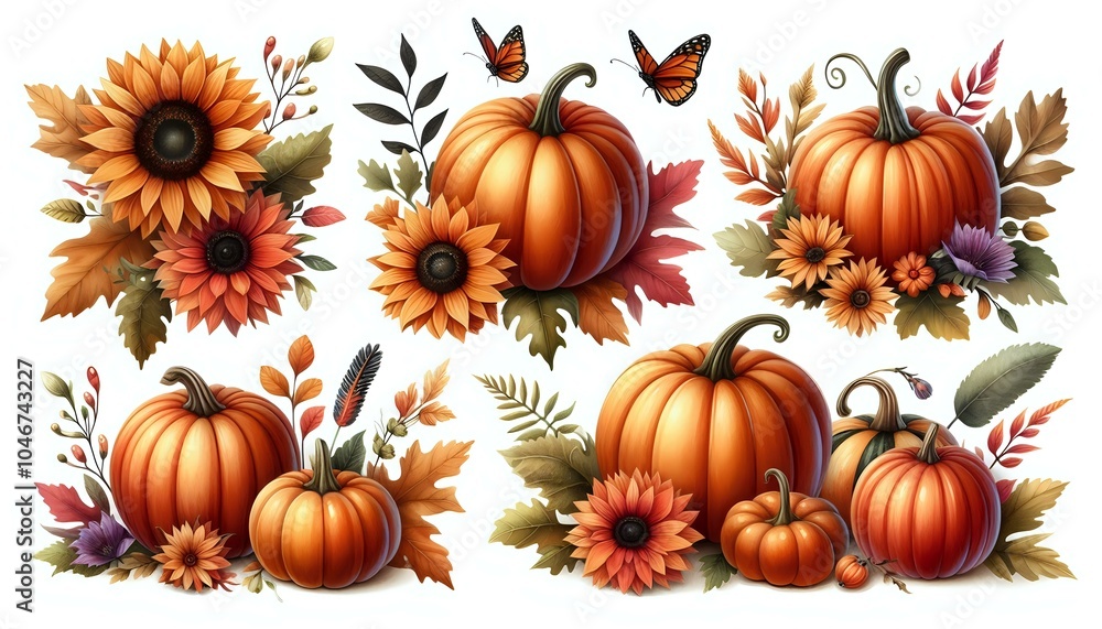 Autumn Harvest with Pumpkins and Sunflowers
Autumn Harvest with Pumpkins and Sunflowers
