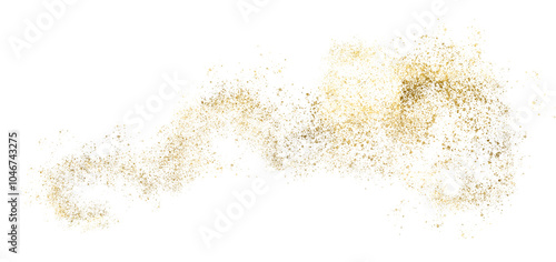 Gold glitter abstract stroke waves  wash shiny shape. Luxury element gold, shiny, design. Golden sequins glow with many lights. Glittering dust. Luxurious background of golden particles. photo