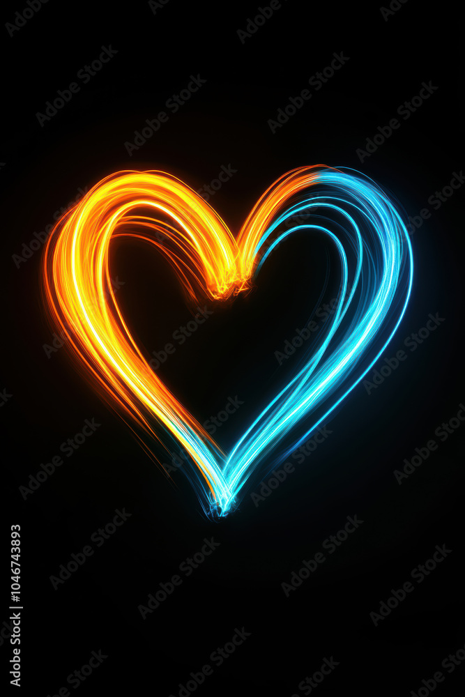 Heart-Shaped Neon Rays on Black Heart-Shaped Neon Rays on Black