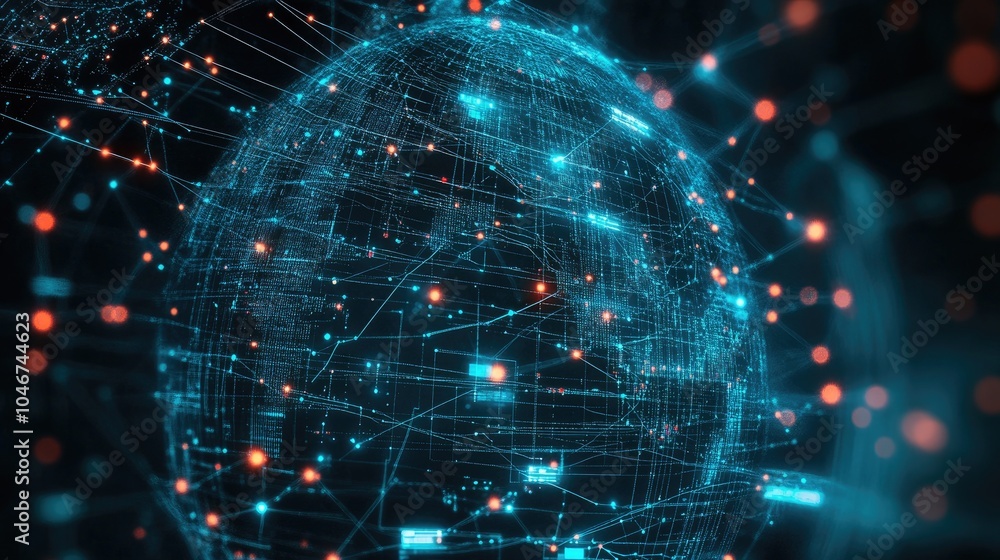 Fototapeta premium Abstract digital globe with lines. Illustrates global network, internet connection, and data transfer.