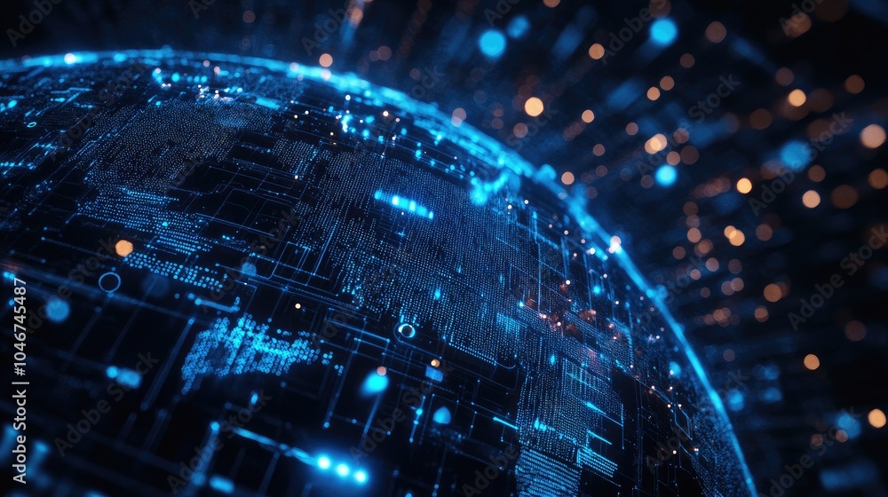 Digital globe with blue lights. Perfect for illustrating global networking, connectivity, and data flow. Digital globe with blue lights. Perfect for illustrating global networking, connectivity, and data flow.