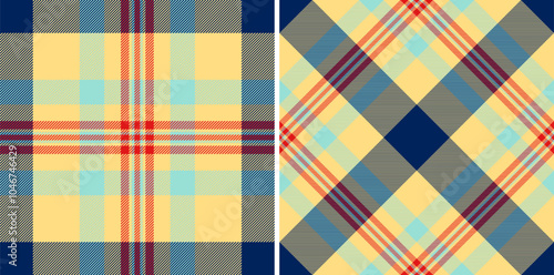 Fabric textile pattern of tartan check vector with a plaid seamless texture background. Set in happy colors of messy stripe art.