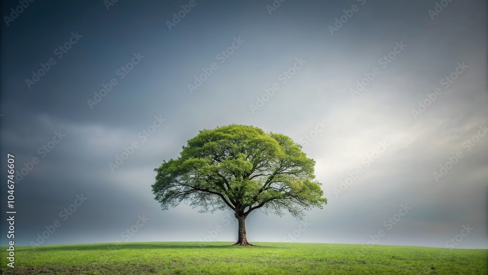 A solitary tree stands isolated against a vast gray background, its branches stretching towards the sky like nature's own work of art, wilderness, serene atmosphere, solitary tree, foliage A solitary tree stands isolated against a vast gray background, its branches stretching towards the sky like nature's own work of art, wilderness, serene atmosphere, solitary tree, foliage