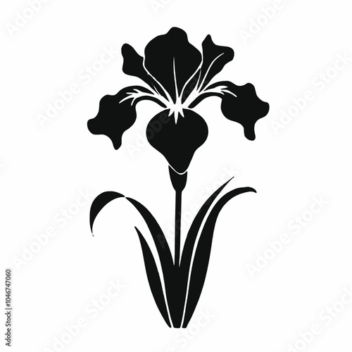 A black and white silhouette of a stylized flower