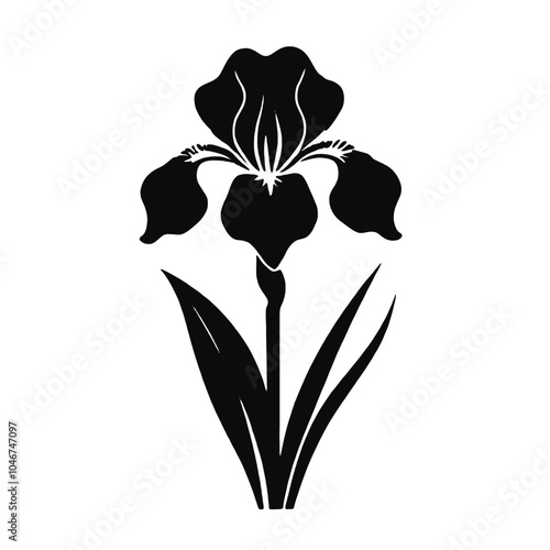 A black and white silhouette of a stylized flower