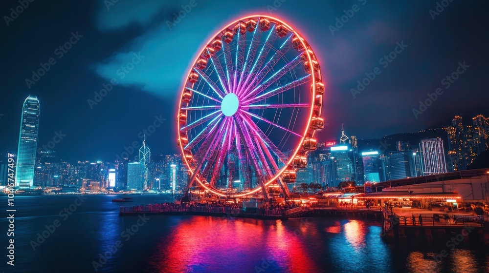 Illuminated Ferris Wheel in Hong Kong Illuminated Ferris Wheel in Hong Kong