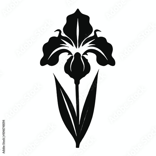 A black and white silhouette of a stylized flower