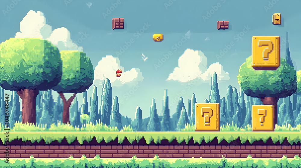 Obraz premium Colorful Pixel Art Game Background Landscape