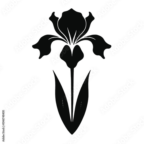 A black and white silhouette of a stylized flower