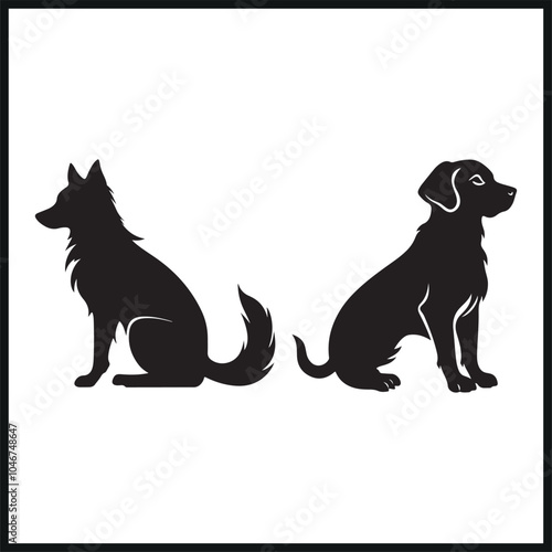 Dog in various pose silhouette