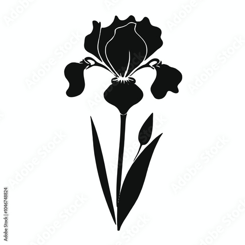 A black and white silhouette of a stylized flower
