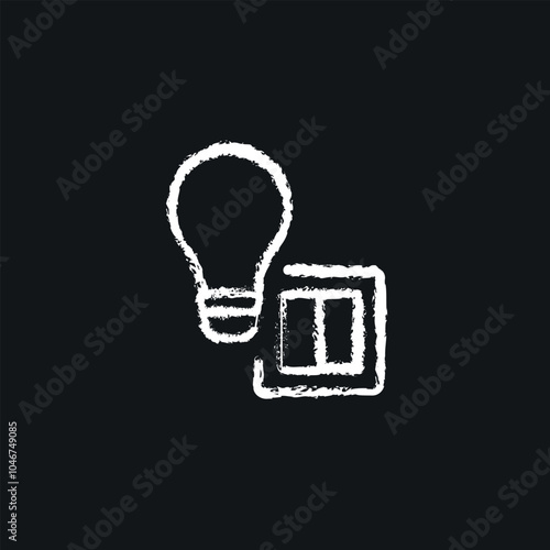 Light bulb and switch chalk icon. Thin line customizable illustration. Contour symbol. Vector isolated outline drawing.