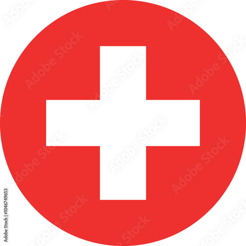 Circle shaped national flag of the European country of SWITZERLAND
