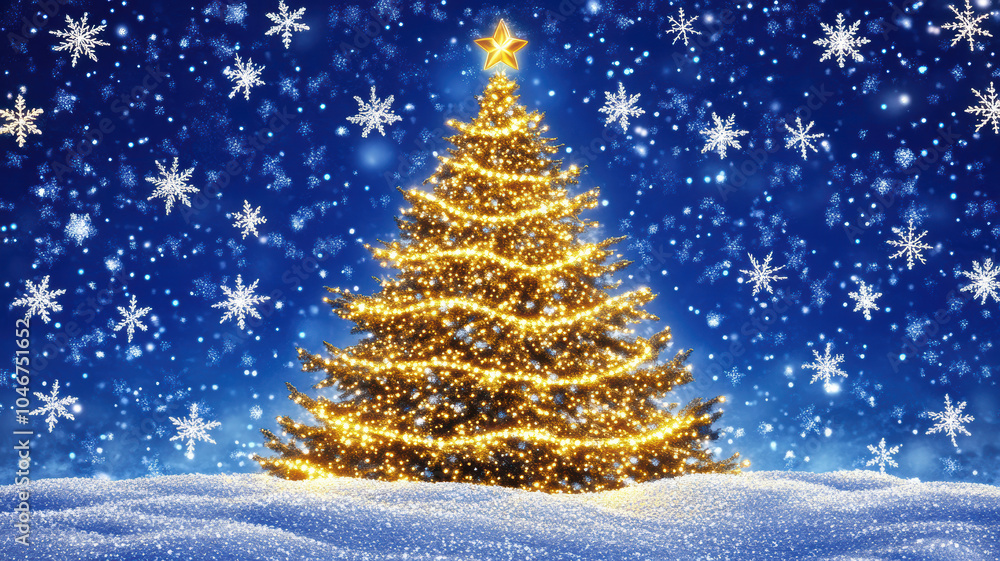 Christmas tree of glowing light waves with snowflakes Christmas tree of glowing light waves with snowflakes