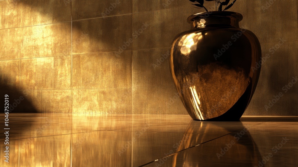Elegant Vase on Reflective Surface with Golden Lighting Elegant Vase on Reflective Surface with Golden Lighting