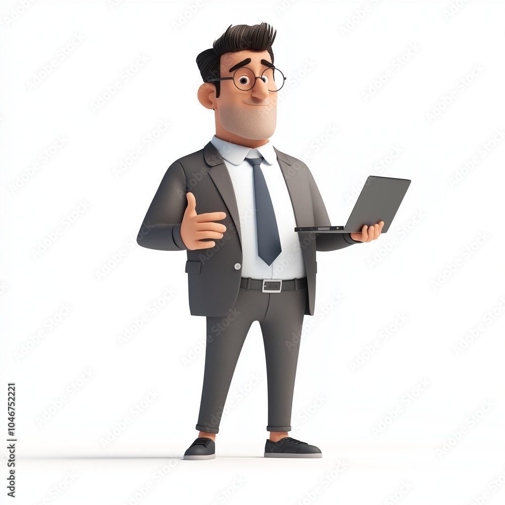 A professional human character stands confidently while holding a laptop in a bright, minimalist office environment during the daytime, exhibiting a modern and polished appearance A professional human character stands confidently while holding a laptop in a bright, minimalist office environment during the daytime, exhibiting a modern and polished appearance