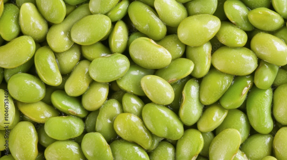 Fresh Green Edamame Beans in Close-up View Fresh Green Edamame Beans in Close-up View