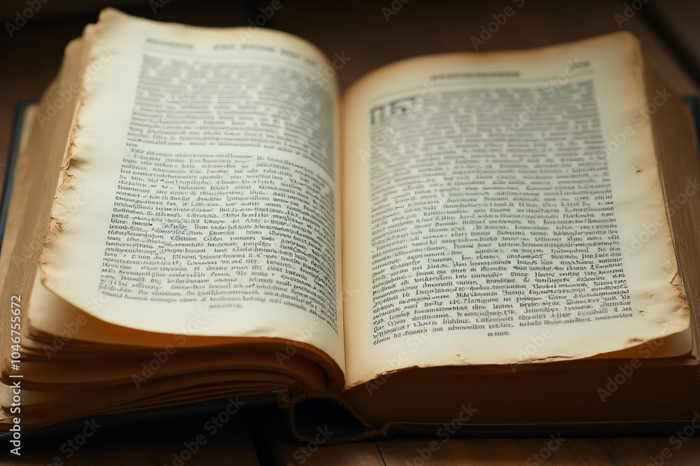 Obraz premium weathered pages hold gentle wrinkles faded letters evoking memories classic literature forgotten stories within worn book covers