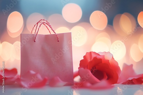 Elegant Pink Bag with Rose Petals and Soft Background