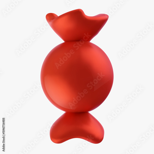 Red candy in red foil isolated on white background. Realistic sweet desert in 3d vector style.