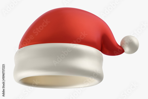 Vector 3d cartoon hat of santa claus in realistic minimal style. Festive bright element isolated on white background. Holiday illustration.