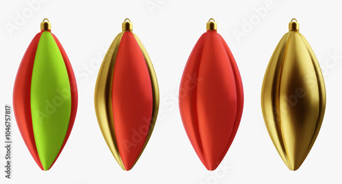 Realistic 3d vector Christmas toy isolated on white background. Set bright festive decoration new year elements from different materials.