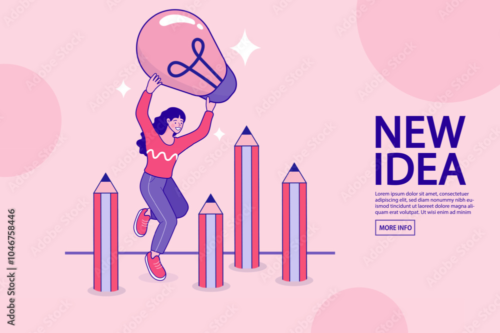 Obraz premium Man thinks of great idea. Good idea reach inspiration motivation, found solution for success at work. Business project startup process. Flat Cartoon Vector Illustration.