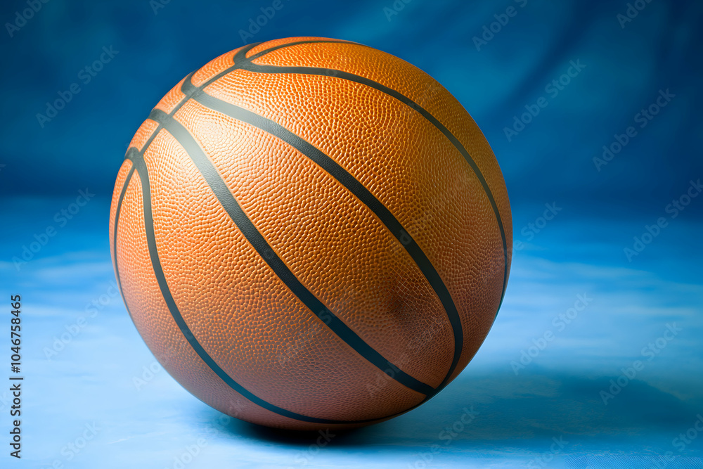 Obraz premium Basketball on Blue: A close-up shot of a classic orange basketball against a vibrant blue background, evoking the thrill of the game and the anticipation of a slam dunk. 