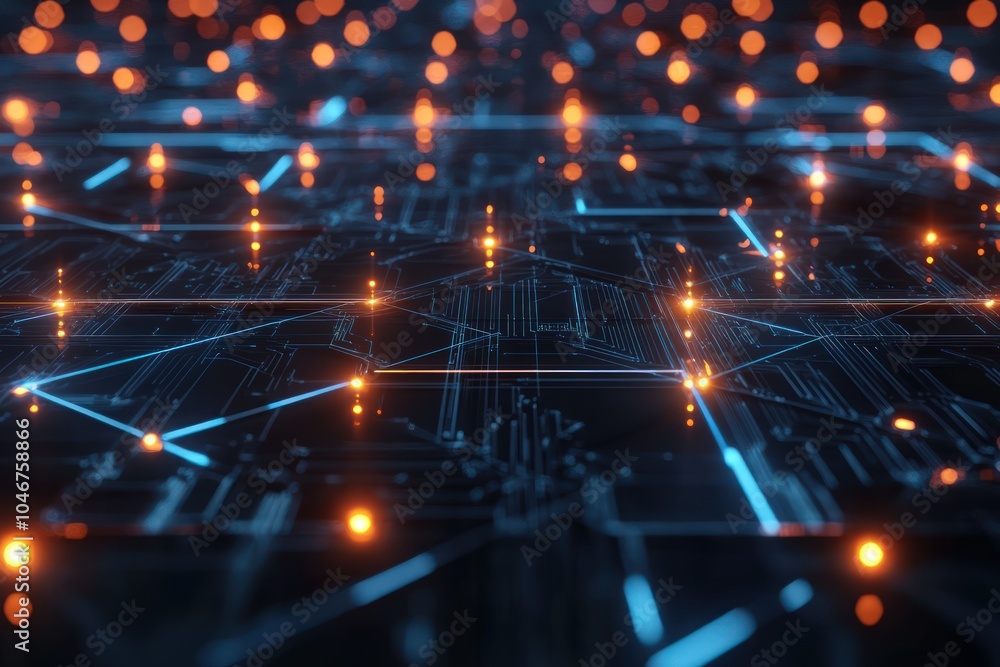 Fototapeta premium Symmetrical AI-generated digital patterns with glowing nodes
