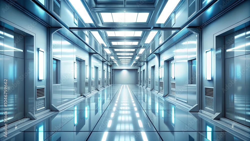 Obraz premium Futuristic hallway with cold light and clean floor