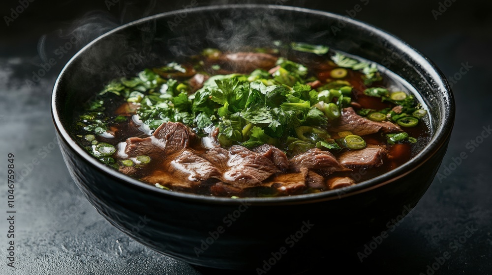 Steaming Bowl of Delicious Beef Noodle Soup Steaming Bowl of Delicious Beef Noodle Soup