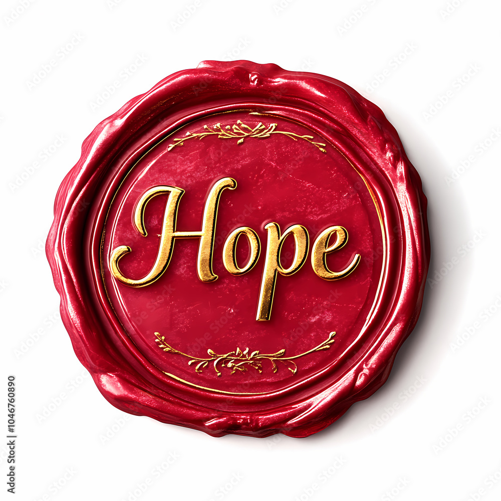 Red wax seal stamp with Hope text, elegant and inspirational design Red wax seal stamp with Hope text, elegant and inspirational design
