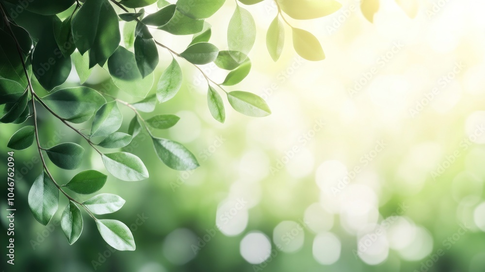Fresh Green Leaves and Branches, Sunlit and Blurred Background Fresh Green Leaves and Branches, Sunlit and Blurred Background