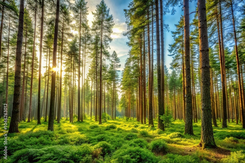 high definition image of a peaceful forest landscape with tall trees and underbrush, undergrowth, shrubs, wilderness high definition image of a peaceful forest landscape with tall trees and underbrush, undergrowth, shrubs, wilderness