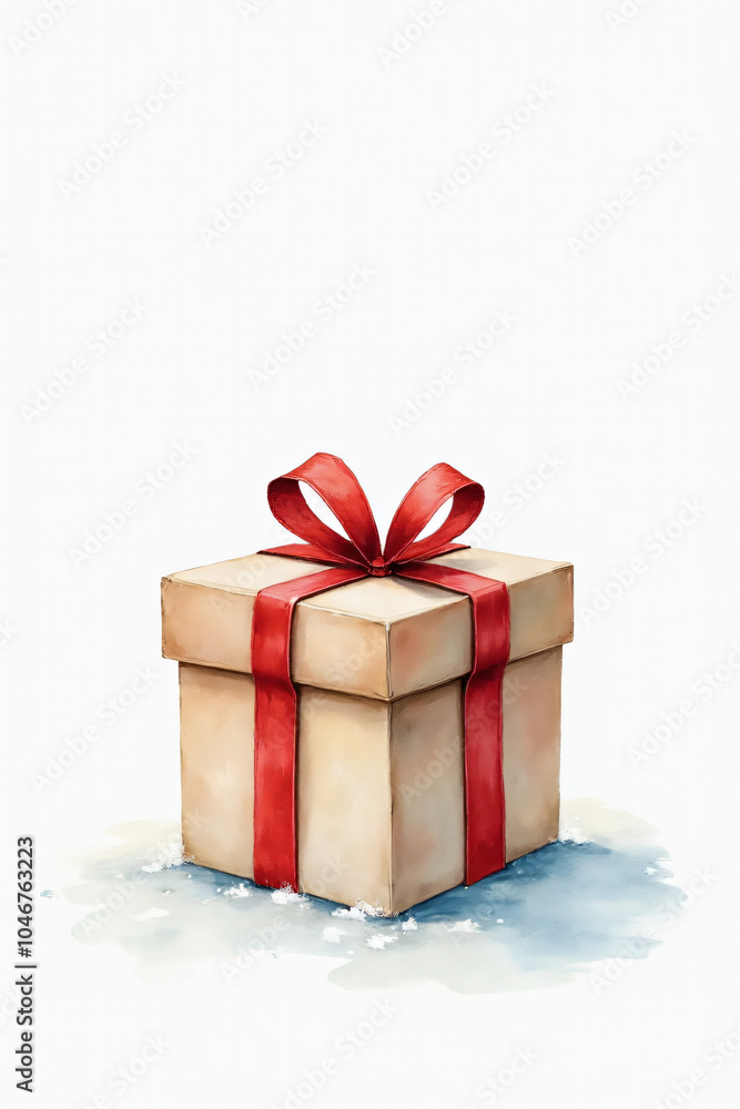 Fototapeta premium watercolor christmas box sits alone snowy white background
