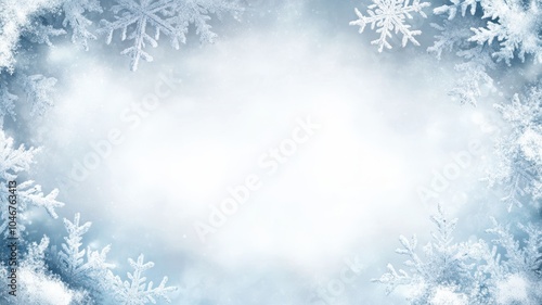 A serene winter background featuring snowflakes on a soft blue backdrop, creating a tranquil and festive atmosphere.