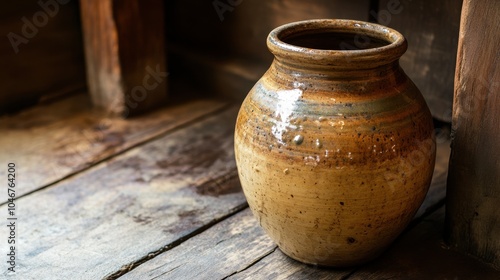 Rustic Pottery Vase on Wooden Floor