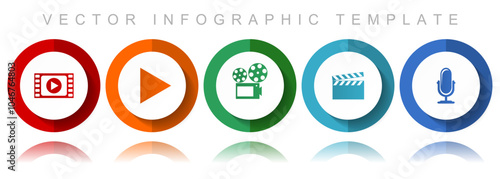 Entertainment vector icon collection, miscellaneous icons such as video, play, cinema, movie and music, flat design infographic template in eps 10