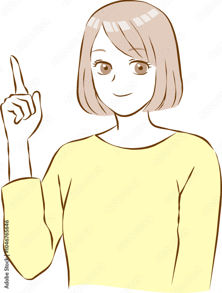 微笑んでで指をさす爽やかな女性のイラスト