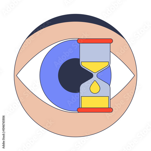 An eye with an hourglass symbolizes insomnia and time-related anxiety.