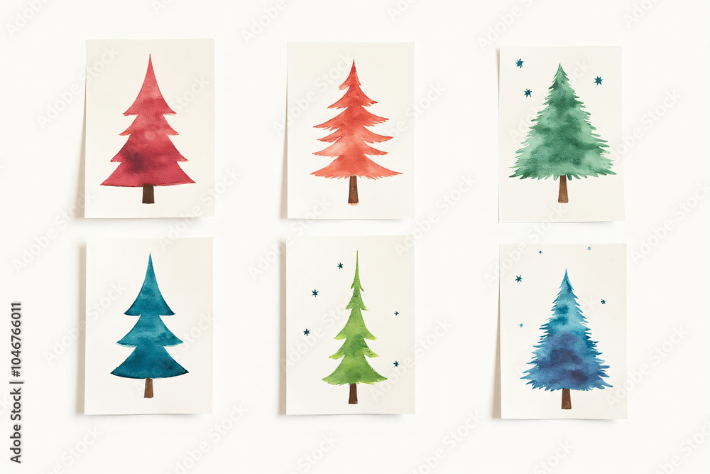 Obraz premium colorful watercolor trees cards posters festive holiday season greeting