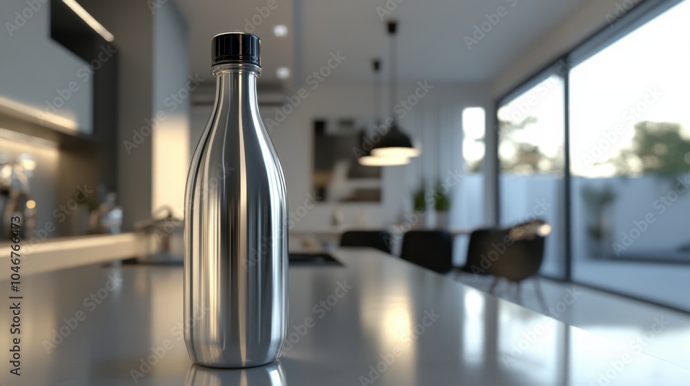 Modern Metallic Bottle in Stylish Kitchen Setting Modern Metallic Bottle in Stylish Kitchen Setting