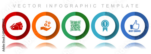 Shopping vector icon collection, miscellaneous icons such as money, wallet, qr code, badge and like sign, flat design infographic template in eps 10