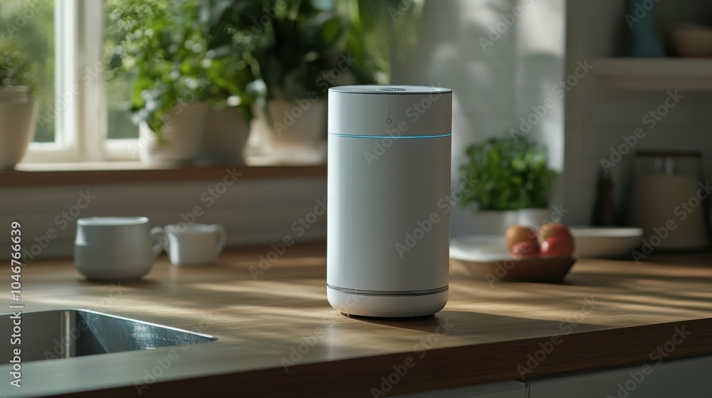 Modern Smart Device in a Cozy Kitchen Setting Modern Smart Device in a Cozy Kitchen Setting