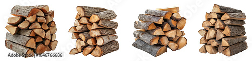 Stacked firewood logs natural woodpile different sizes shapes transparent background